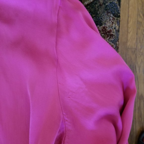 Vintage 90s, satin blouse, round hem, L, M, mop buttons, rose pink,  Braemar - Picture 9 of 9